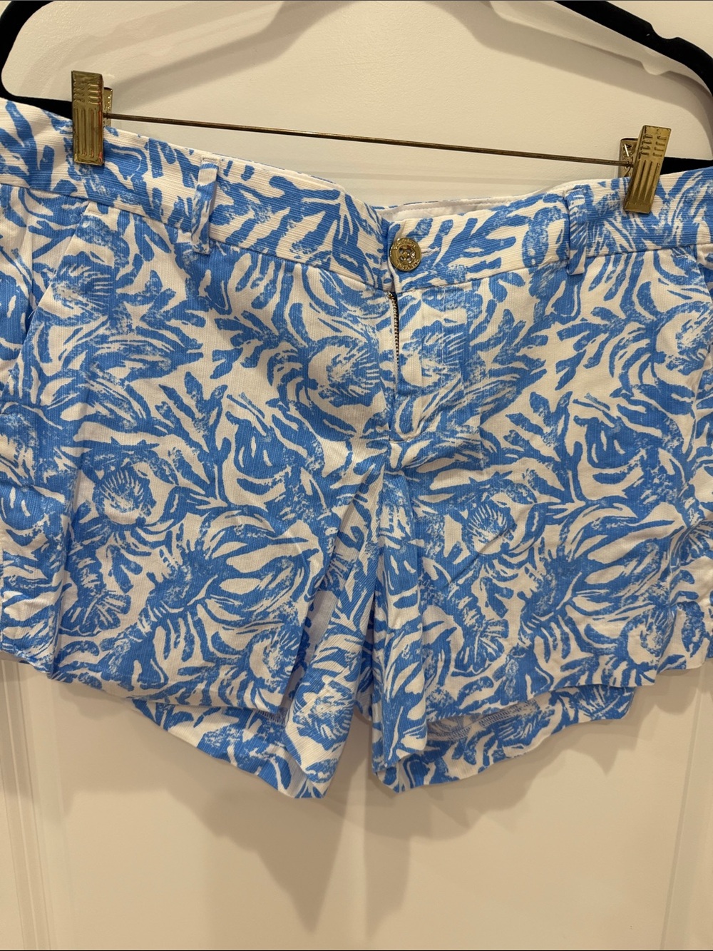 Lilly Pulitzer Blue and White Floral High-Waist Shorts